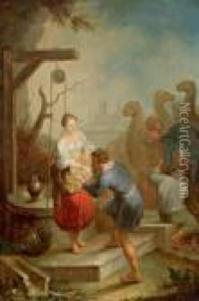 Elieser Und Rebecca Am Brunnen;theseus Hebt Den Stein Oil Painting - Januarius Zick