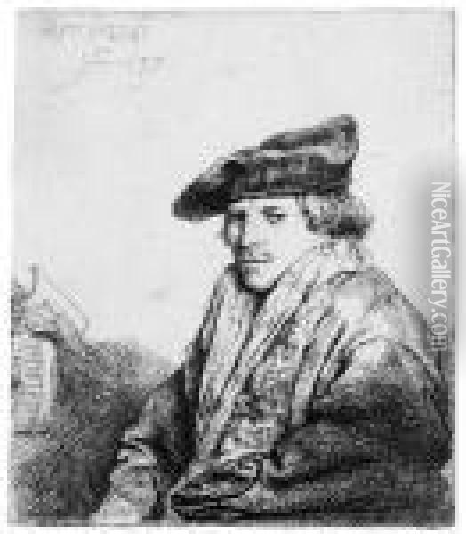 A Young Man In A Velvet Cap (ferdinand Bol?) (b., Holl. 268; H.151) Oil Painting - Rembrandt Van Rijn