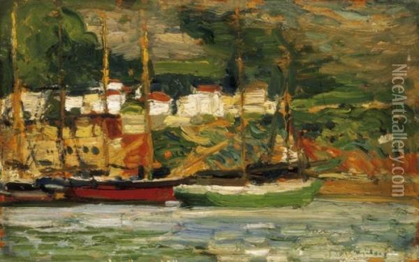 Sailing Boats In The Port (raguza) Oil Painting - sandor Nyilasy