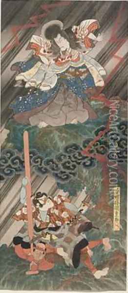 Actors Ichikawa Danjuro VII as Kan Shojo and Segawa Kikunojo V as Umeo maru Oil Painting - Utagawa Kunisada