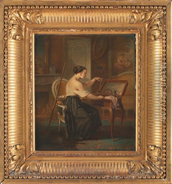 La Servante Aux Bijoux Oil Painting - Charles Michel Guilbert D'Anelle