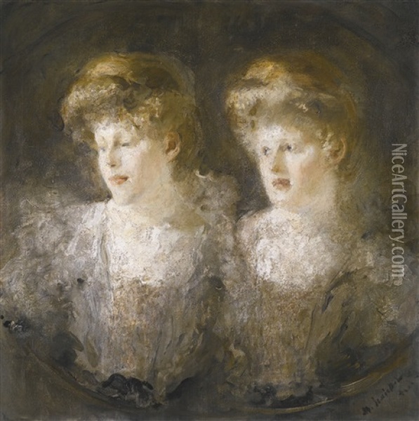 Portrait Of Two Ladies Oil Painting - Mikhail Fedorovich Shemyakin