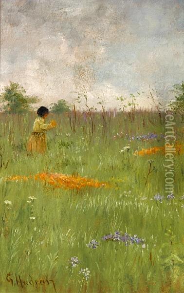 Girl In A Field Of Poppies And Lupine Oil Painting - Grace Carpenter Hudson