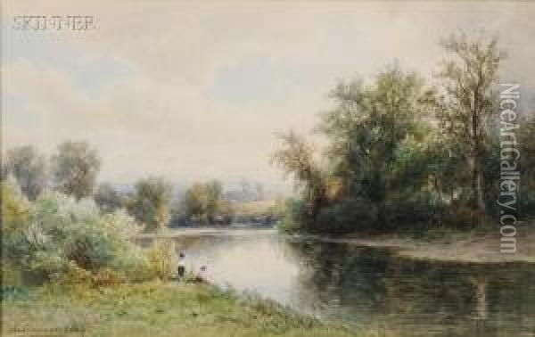 Boys Fishing On A River Bank Oil Painting - Hendrik D. Kruseman Van Elten