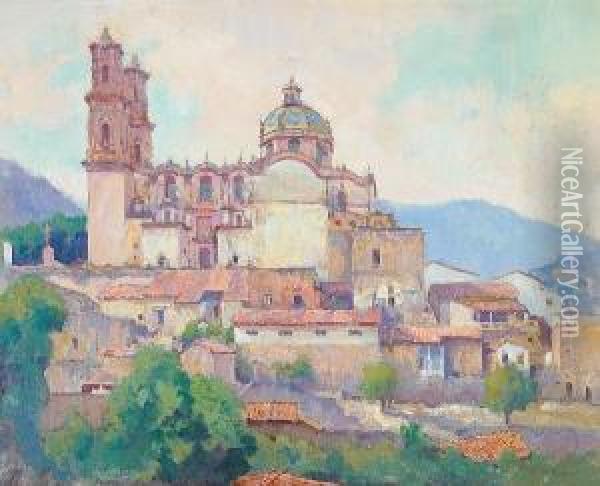 Cathedral On The Hill, Taxco, Mexico Oil Painting - Alson Skinner Clark