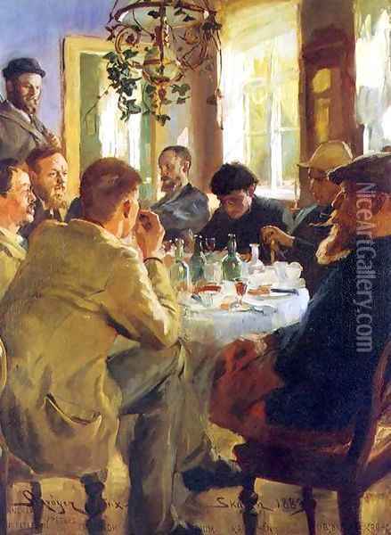 Almuerzo con pintores de Skagen Oil Painting - Peder Severin Kroyer