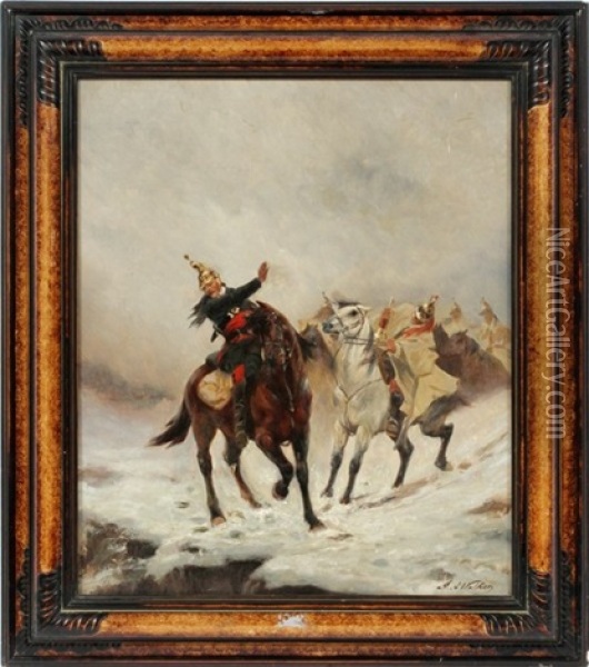 French Dragoon Fighting Oil Painting - James Alexander Walker