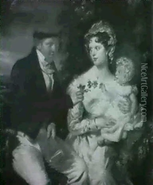 Portrait Of Mr. And Mrs. G.r. Williams And Their Daughter,  Georgiana Oil Painting - David Henry Parry
