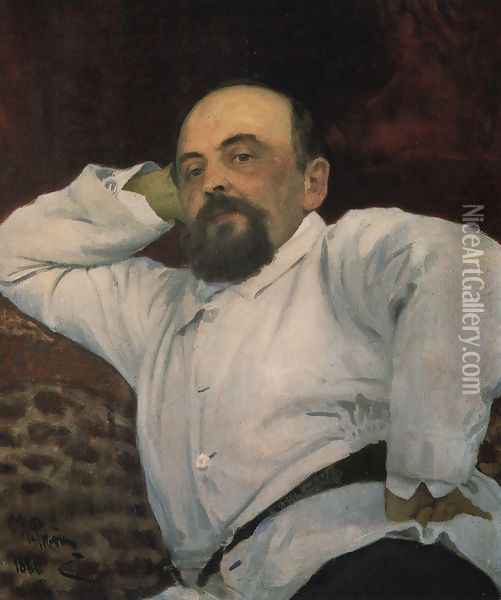 Portrait of railroad tycoon and patron of the arts Savva Ivanovich Mamontov Oil Painting - Ilya Efimovich Efimovich Repin