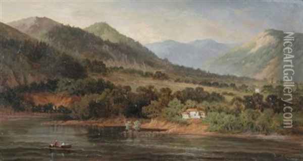 Two Boaters On A Mountain Lake Oil Painting - Edward Ashton Goodes