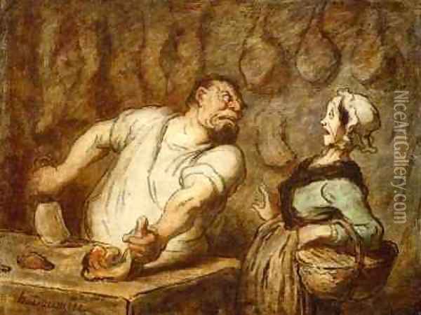 The Butcher Montmartre Market Oil Painting - Honore Daumier