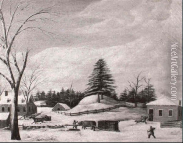 Winter Scene With Logger And Sleigh Oil Painting - Abraham Folsom