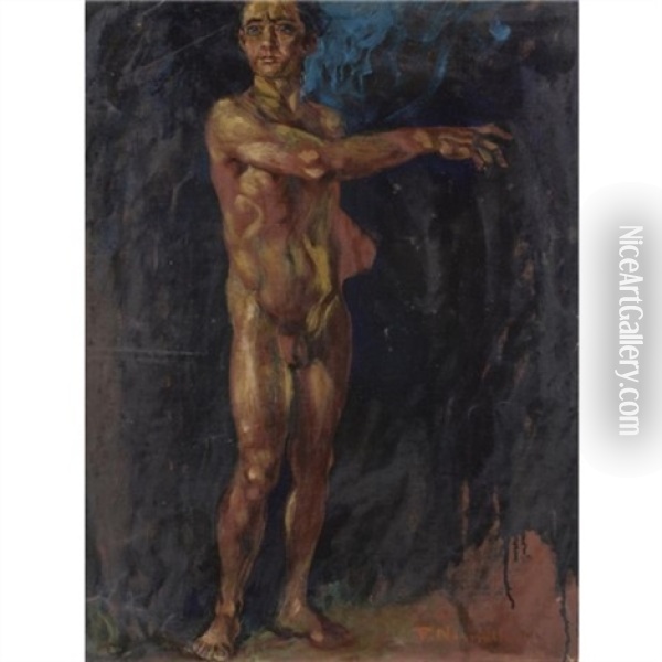 Nudo Maschile (study) Oil Painting - Plinio Nomellini