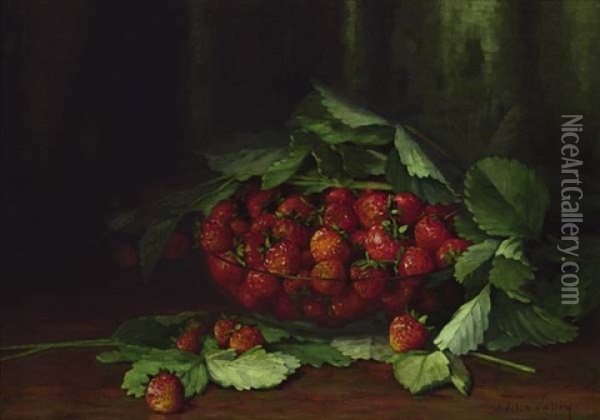 A Bowl Of Freshly Picked Strawberries Oil Painting - Jonas Joseph LaValley