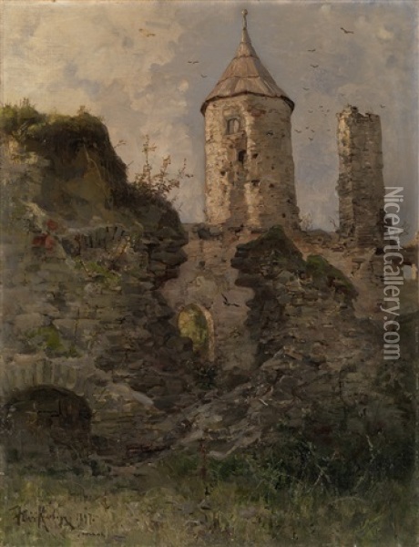 View Of Haapsalu Castle, Estonia Oil Painting - Yuliy Yulevich (Julius) Klever