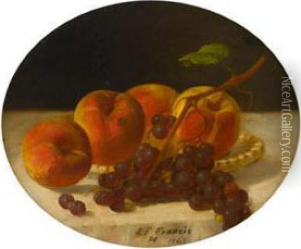 Still Life Of Peaches And Grapes Oil Painting - John Francis