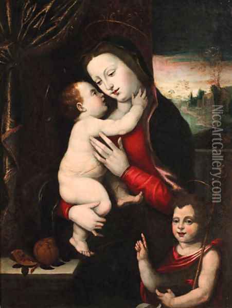 The Madonna and Child with the Infant Saint John the Baptist Oil Painting - Mariotto Albertinelli