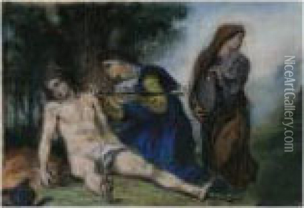 St. Sebastian Tended By The Holy Women Oil Painting - Eugene Delacroix