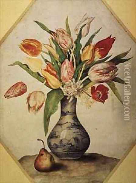 Blue China Vase of Tulips Oil Painting - Giovanna Garzoni