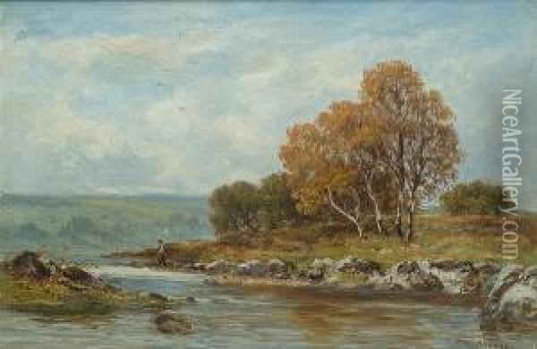 A River Landscape, Thought To Be
 The 'river Bollin Cheshire'; And A Landscape With Sheep On A Track, 
Thought To Be 'delaware Common' Oil Painting - Edward Percy Moran