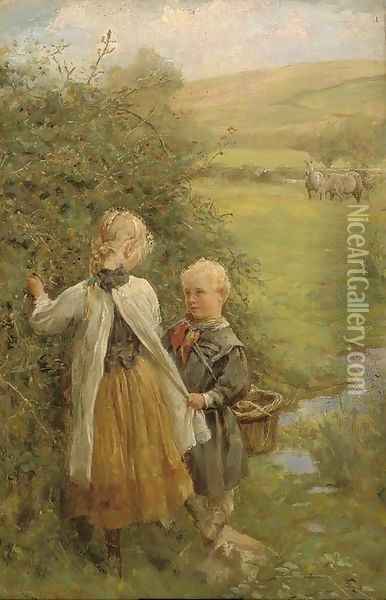 The blackberry gatherers Oil Painting - Edgar Barclay
