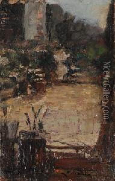 Terrazza Con Vasi Di Fiori Oil Painting - Ada Pratella