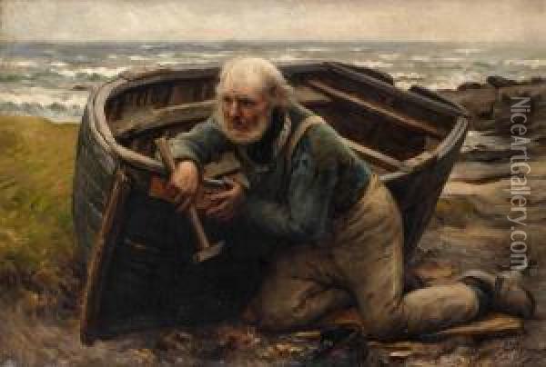 Fiskare Vid Stranden Oil Painting - Emile Renouf