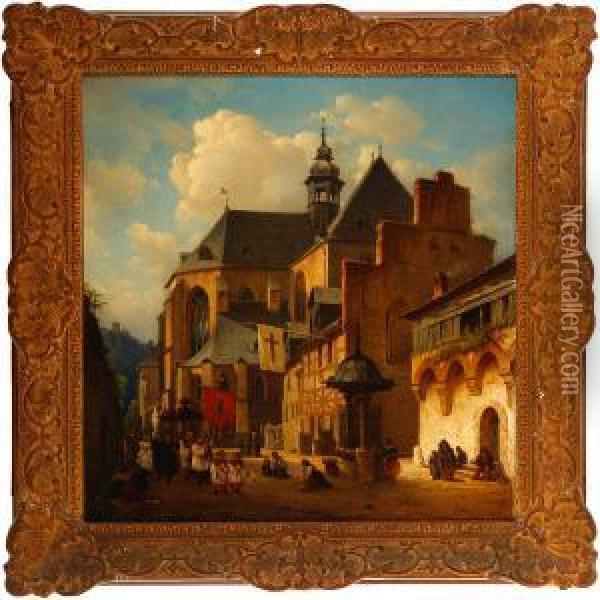 A Procession By Thechurch In Boppard At Rhen Oil Painting - Josef Magnus Stack