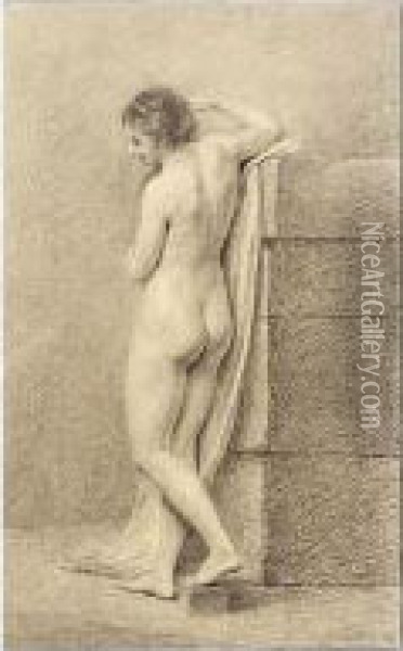 Three Female Nude Academies Oil Painting - Gijsbertus Johannes Van Den Berg