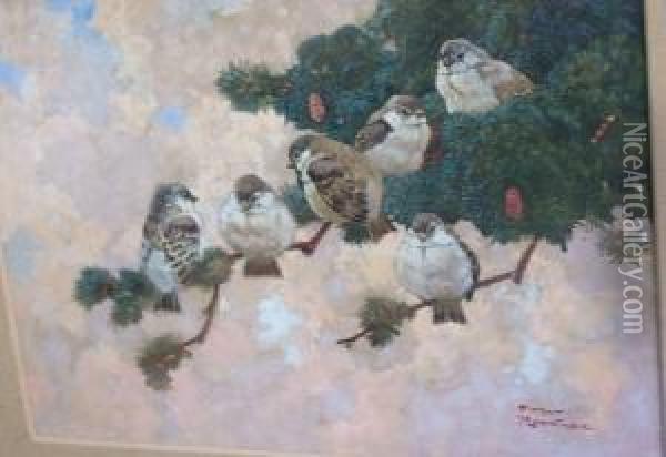 Birds On A Branch Oil Painting - Harry Rountree