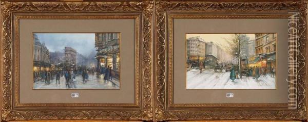 Boulevards Parisiens Animes Oil Painting - Eugene Galien-Laloue
