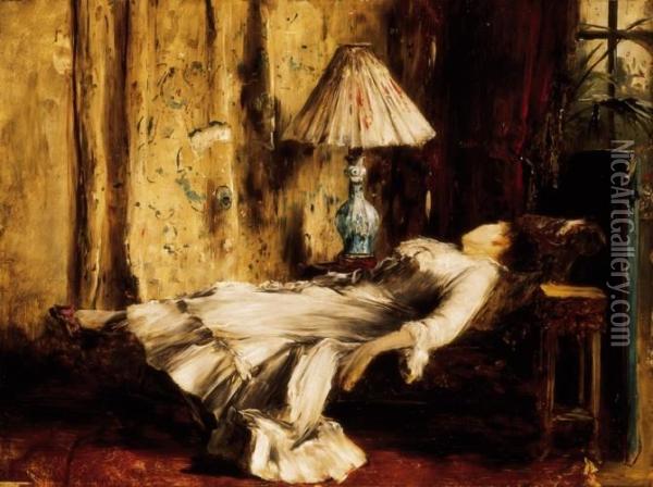 Resting Lady Oil Painting - Mihaly Munkacsy
