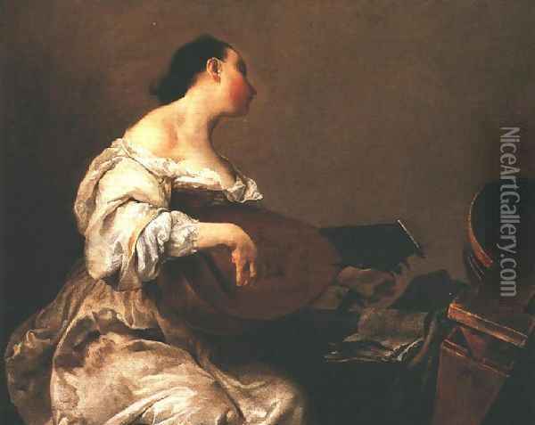 Woman Playing a Lute, 1700-05 Oil Painting - Giuseppe Maria Crespi
