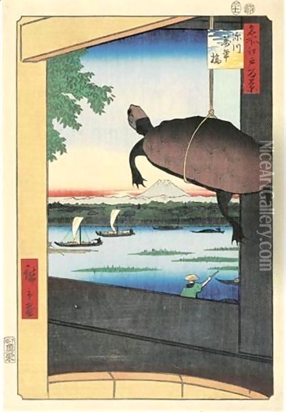 Fukagawa Mannenbashi. Le Pont Mannen A Fukagawa Oil Painting - Utagawa or Ando Hiroshige