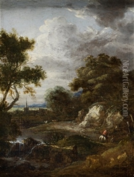 Paisaje Con Personajes Y Cascada Oil Painting - Jacob van Ruysdael