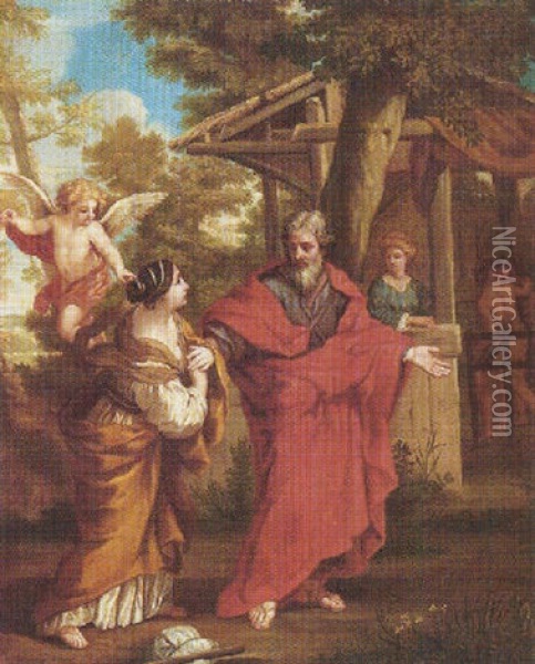 The Return Of Hagar To Abraham Oil Painting - Pietro da Cortona