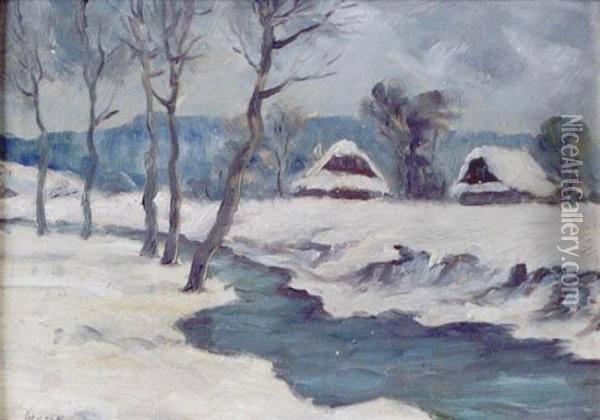 Pejzaz Zimowy Z Rzeka Oil Painting - Alfred Jirasek