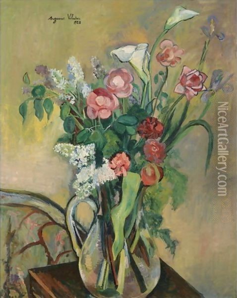 Bouquet Dans Un Vase De Crystal Oil Painting - Suzanne Valadon
