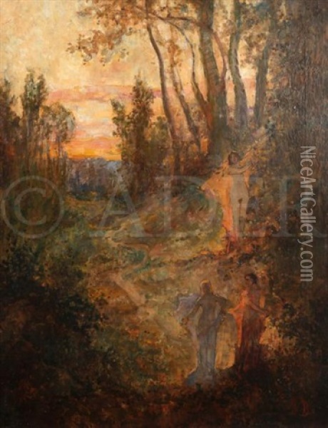 Les Filles De Loth, Vers 1890 Oil Painting - Albert Besnard