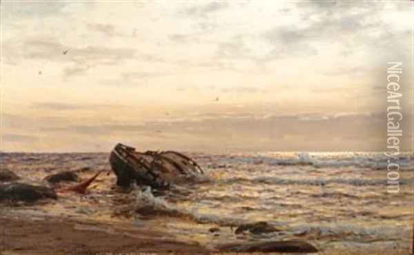 Shore Oil Painting - Amaldus Clarin Nielsen