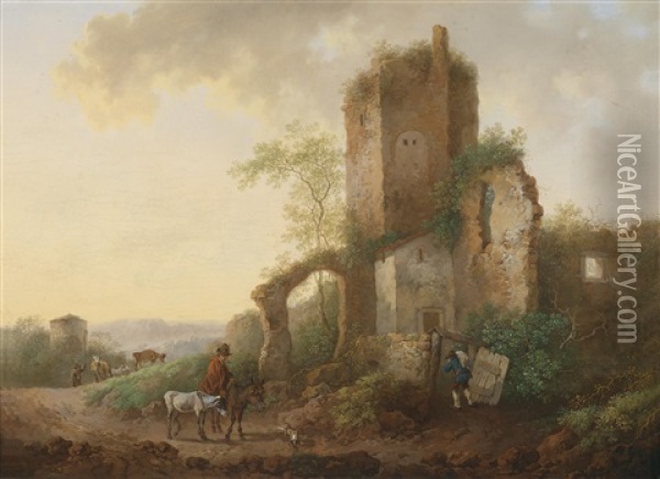 Reiter In Einer Landschaft Mit Ruinen Oil Painting - Johann Georg Wagner