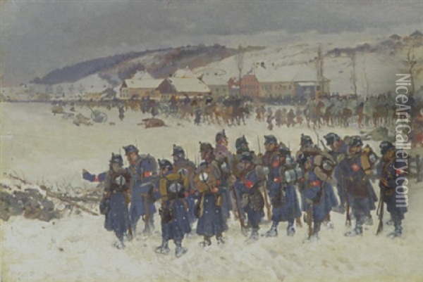 Schweizer Infanterie Beim Eintritt Der Bourbaki-armee Oil Painting - Edouard Castres
