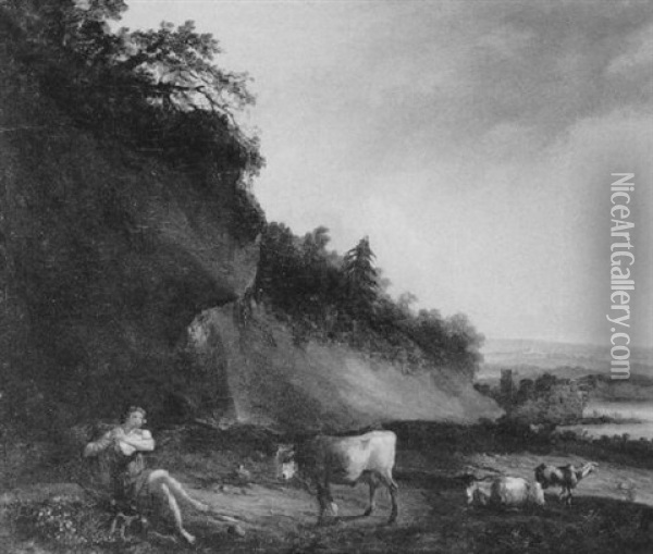 Arkadische Landschaft Mit Flotespielendem Hirten Oil Painting - Johann Christian Klengel