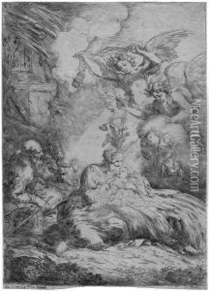 Die Geburt Christi Mit Engeln Oil Painting - Bartolomeo Biscaino