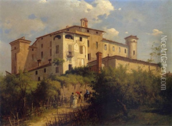 Castello Di Scipone Vicino A Salsomaggio Oil Painting - Carlo Jotti