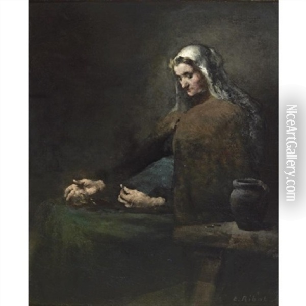 Woman Counting Her Savings Oil Painting - Theodule Ribot