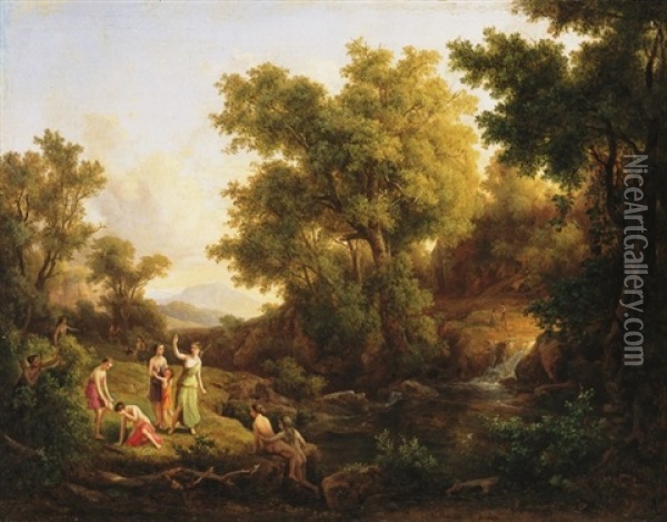 Mythological Scene - Diana And The Nympheas Oil Painting - Karoly Marko the Elder