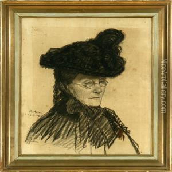 An Eldery Woman With Black Hat And Veil Oil Painting - Axel Hou