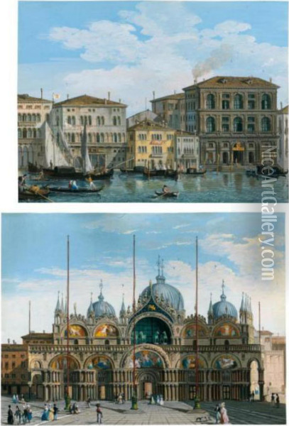 A Pair Of Venetian Views: Piazza San Marco, And The Grand Canal Oil Painting - Carlo Grubacs