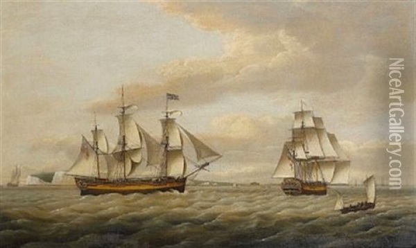 The "rebecca" In Two Positions Off Walmer Castle Oil Painting - Thomas Luny